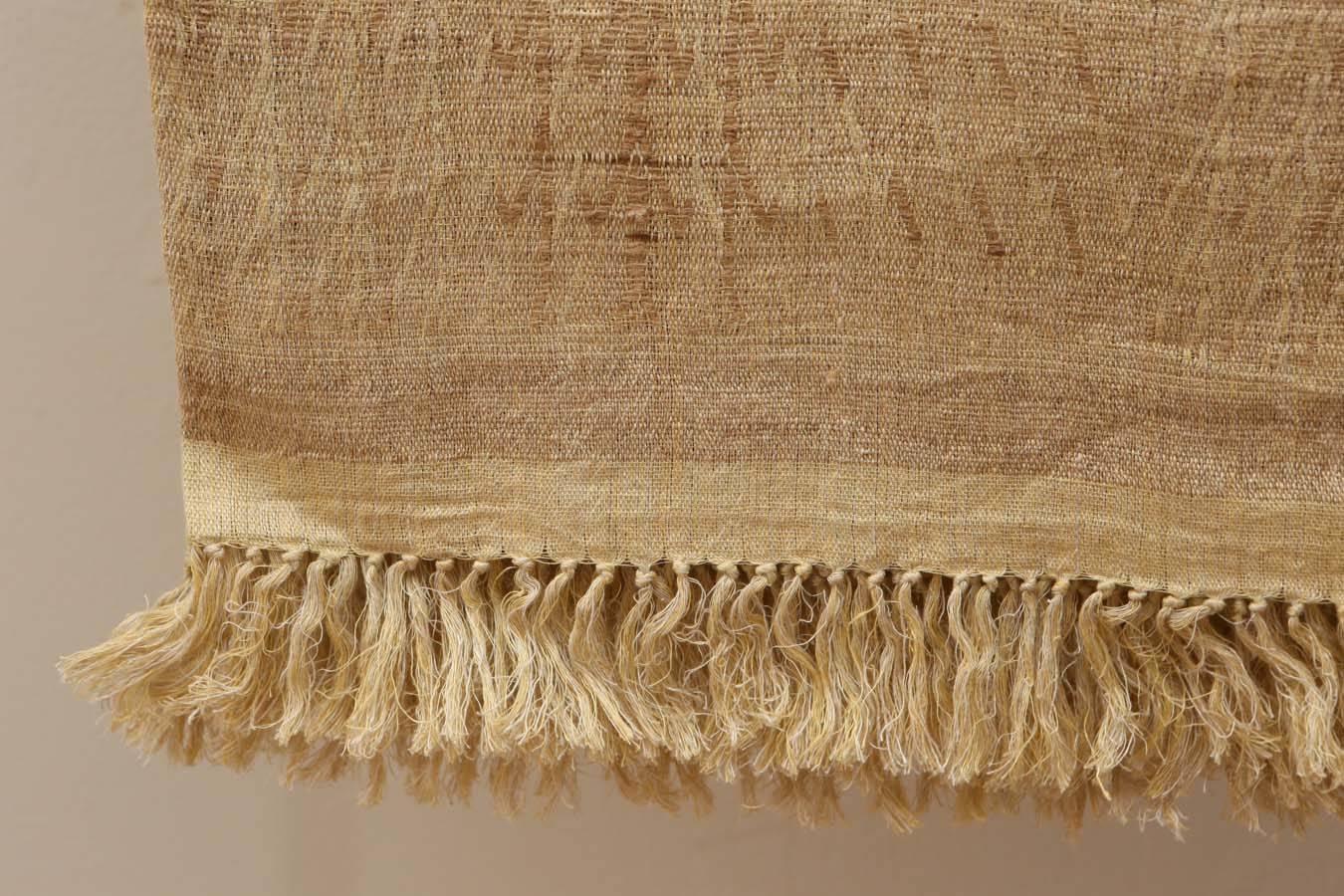 Hand-Woven Indian HandWoven Bedcover.  Oatmeal and Light Brown.  Linen and Raw Silk. For Sale