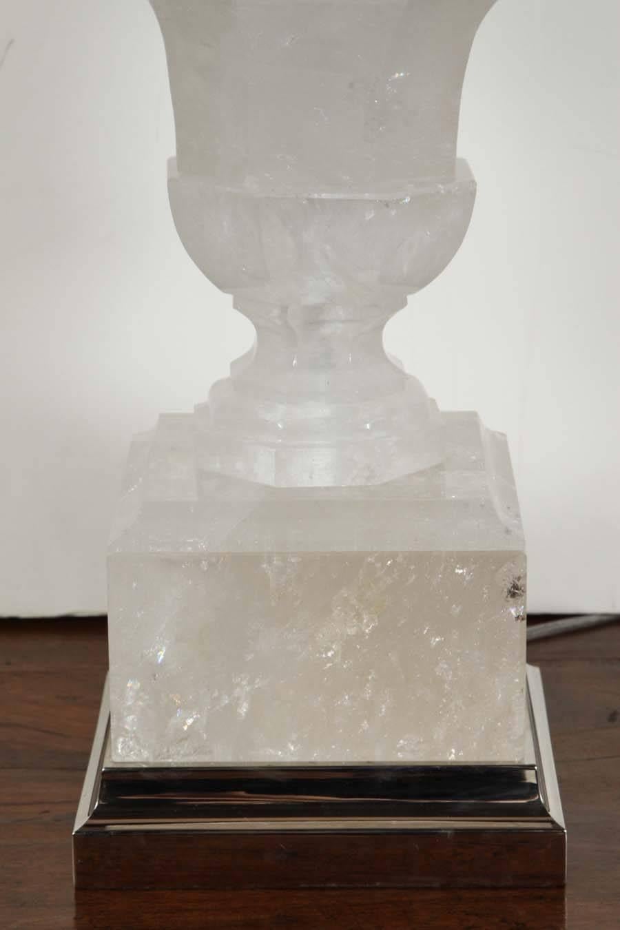 Pair of Solid, Rock Crystal Lamps In Excellent Condition For Sale In Newport Beach, CA