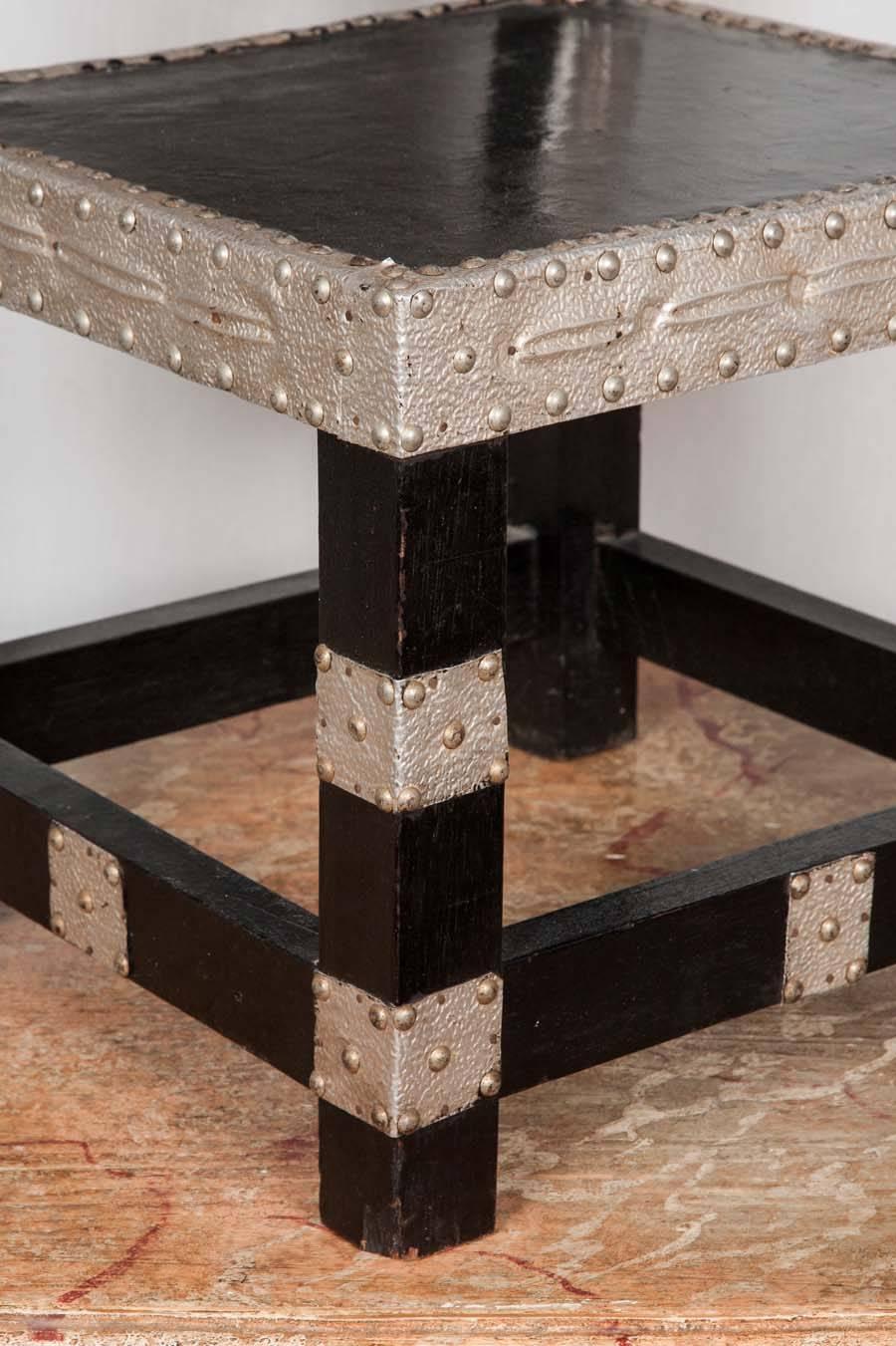 British Colonial Early 20th Century Ebonized and Silvered Hall Chair