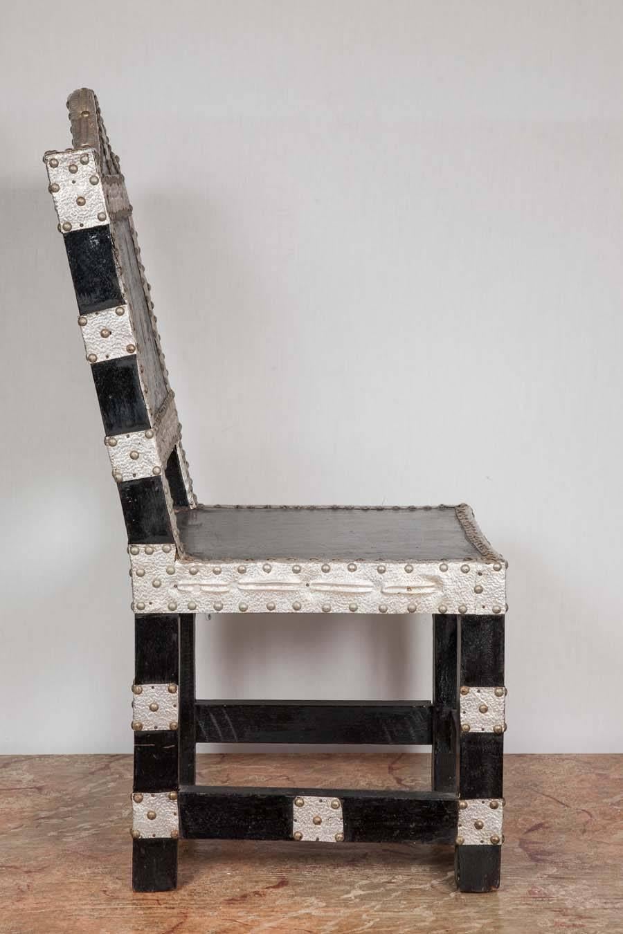 Early 20th Century Ebonized and Silvered Hall Chair 1