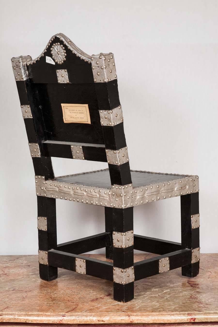 Early 20th Century Ebonized and Silvered Hall Chair 2