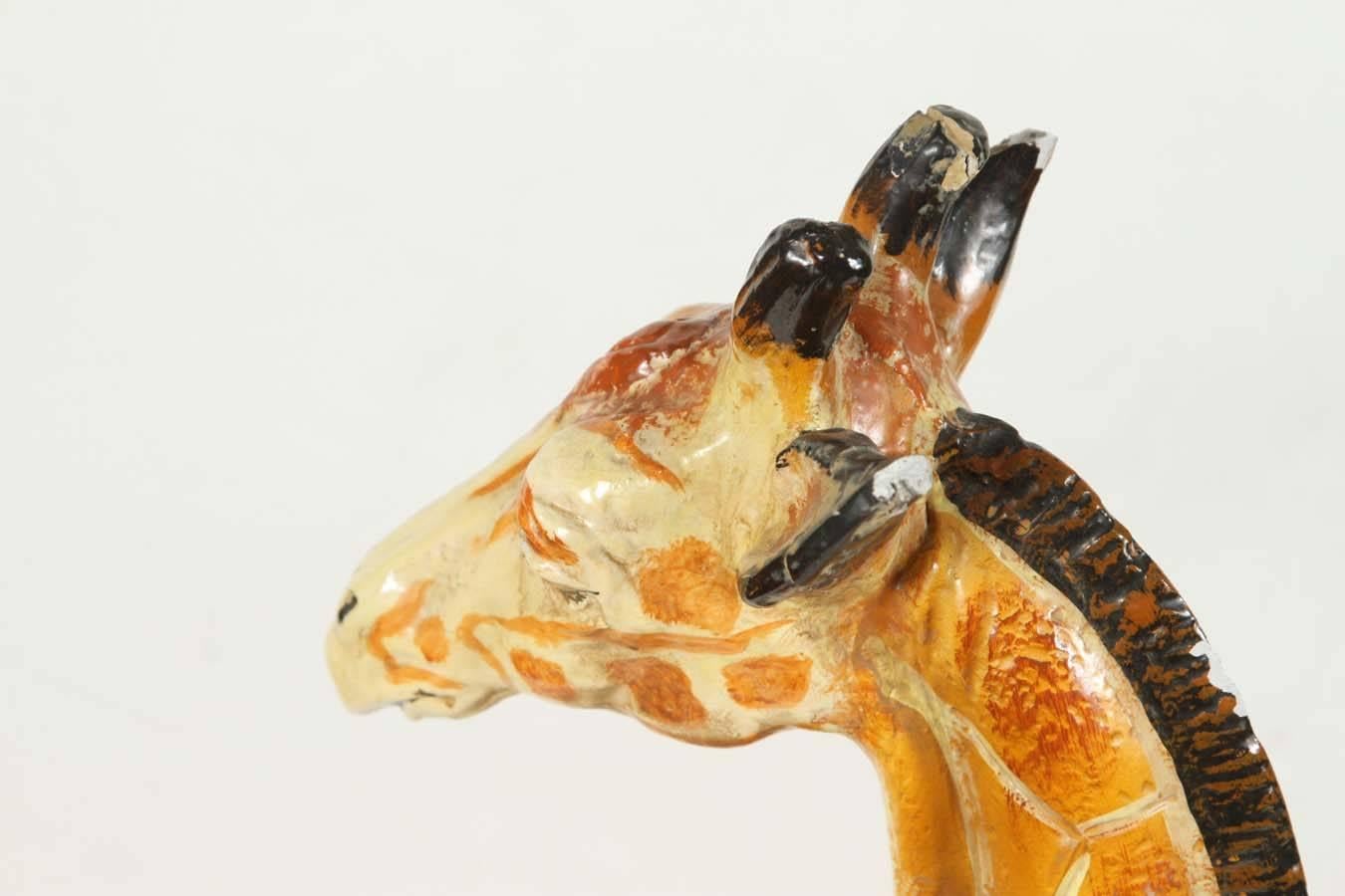 Glazed Vintage Italian Ceramic Seated Giraffe