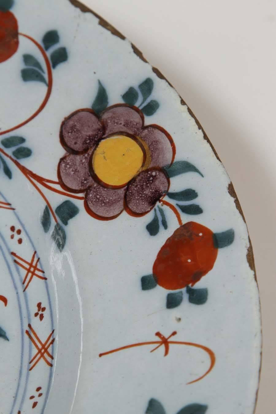 Polychromed An 18th Century Dutch Delft Polychrome Charger 