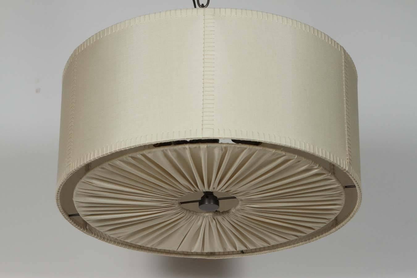Hand-Woven Hand-Stitched Laced Linen Shaded Ceiling Mount Fixture