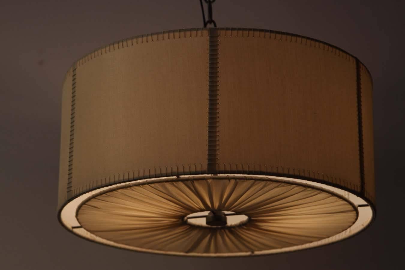 Contemporary Hand-Stitched Laced Linen Shaded Ceiling Mount Fixture
