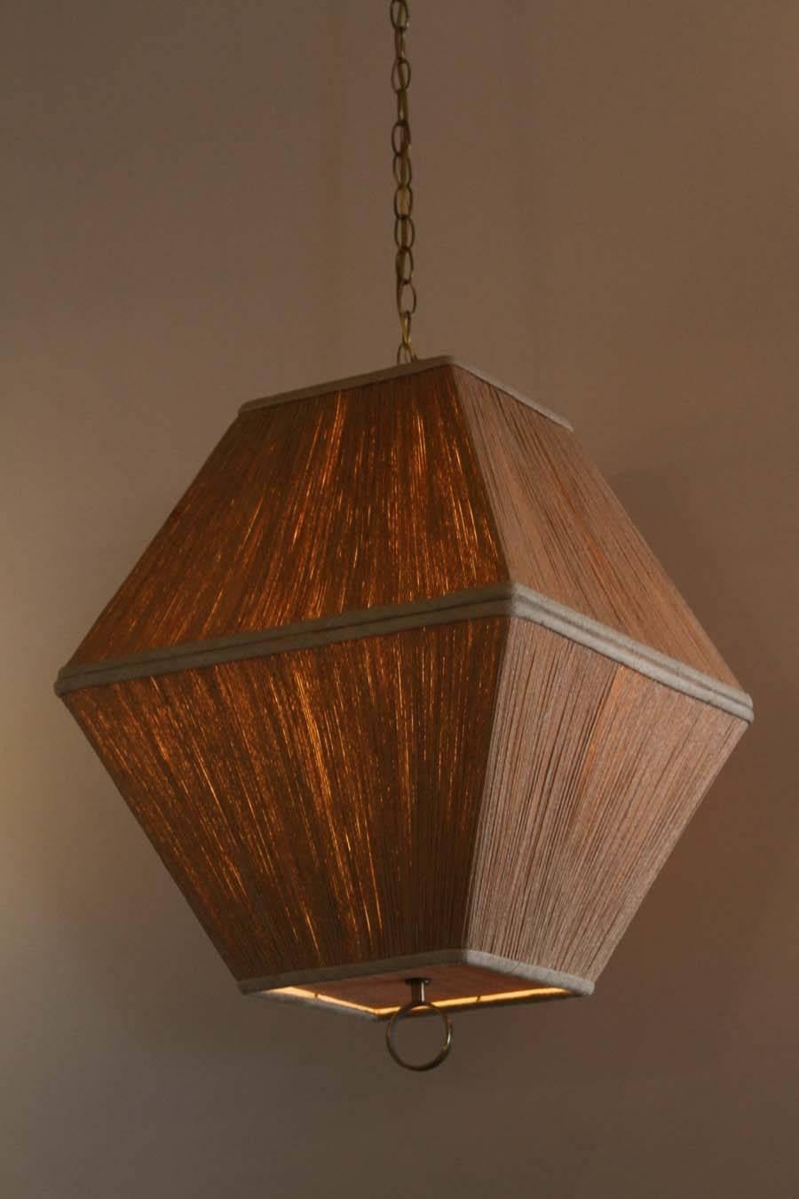Vintage string shaded lantern style chandelier - pendant. New electrical and brass hardware.