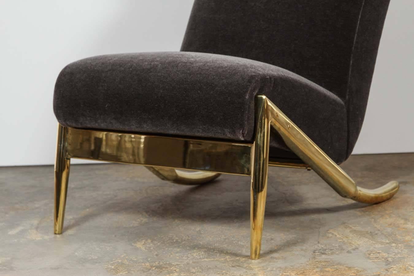 Modern Paul Marra Slipper Chair in Brass with Mohair For Sale