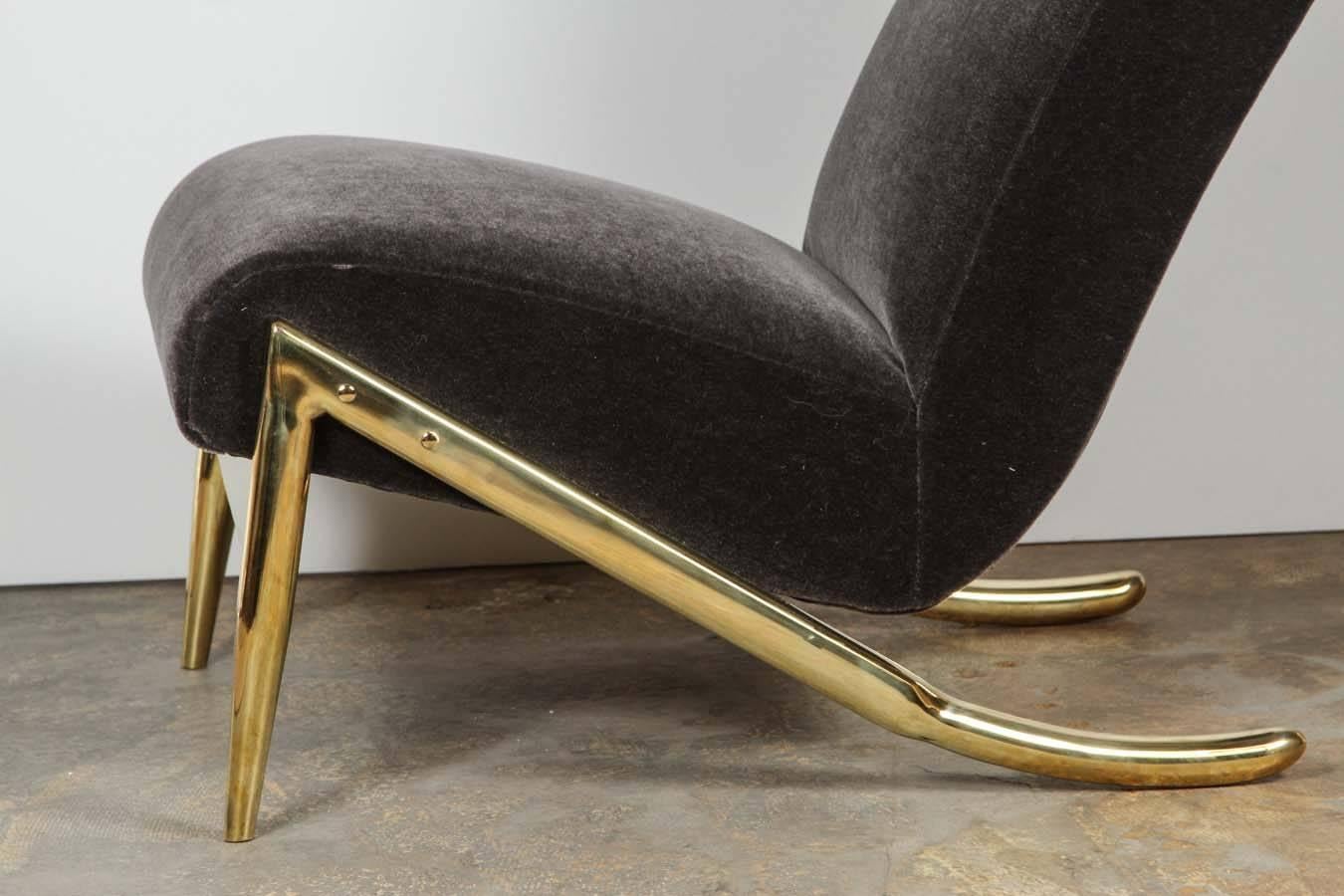 Paul Marra Slipper Chair in Brass with Mohair In Excellent Condition For Sale In Los Angeles, CA