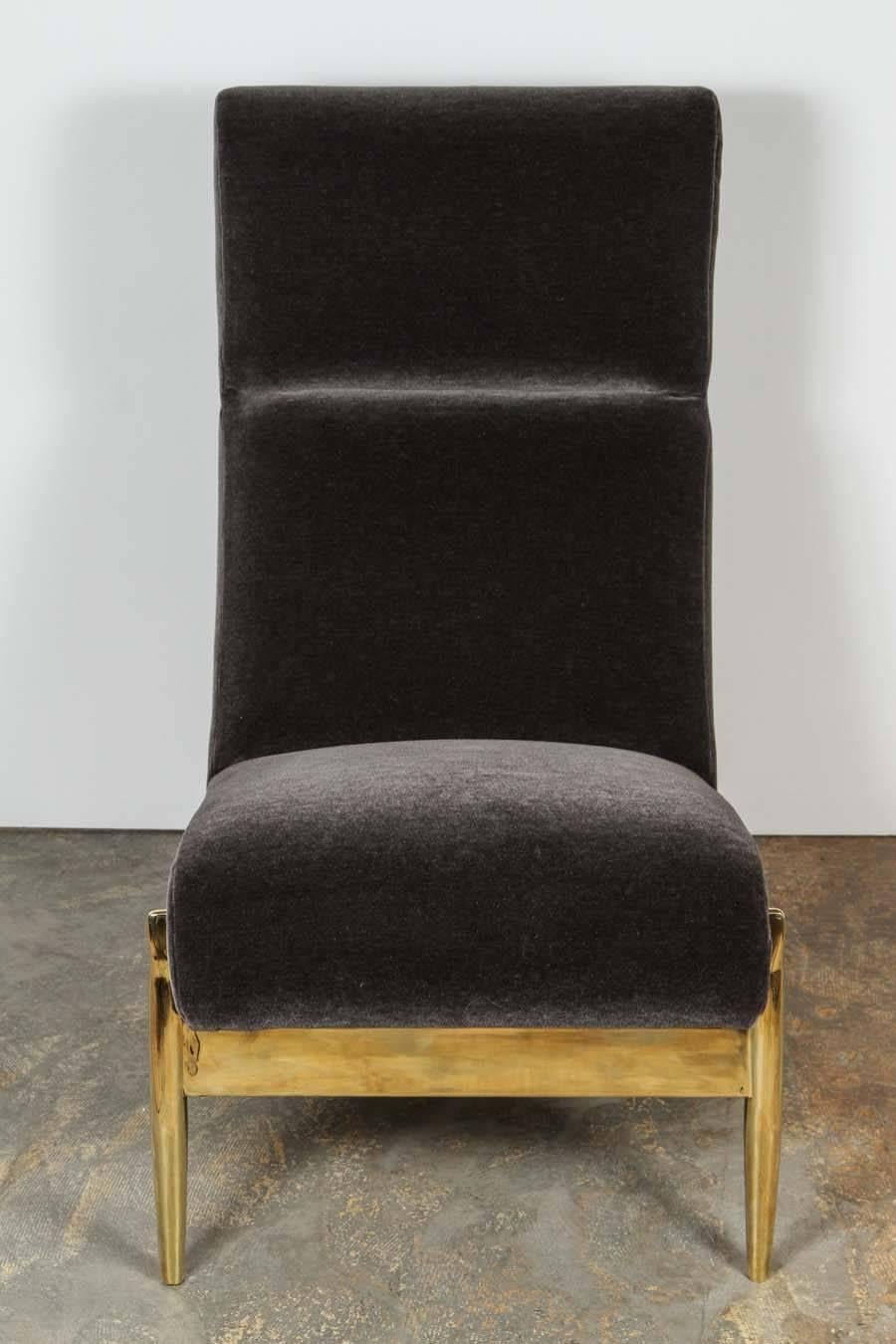 Paul Marra Slipper Chair in Brass with Mohair For Sale 2