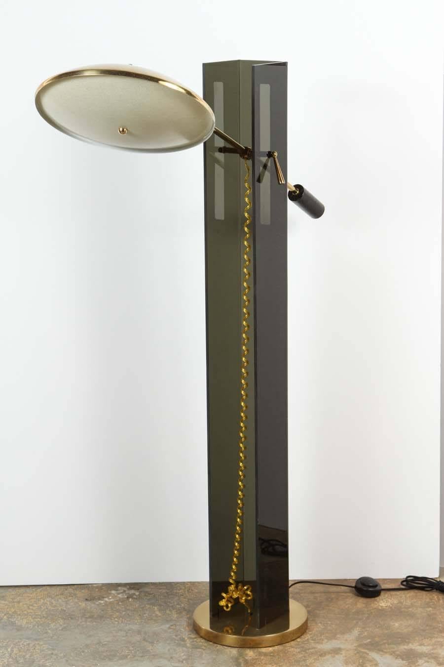 Mid-Century Modern Mid-Century Smoke Acrylic and Brass Mid-Century Floor Lamp