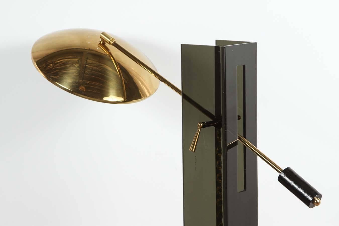 20th Century Mid-Century Smoke Acrylic and Brass Mid-Century Floor Lamp