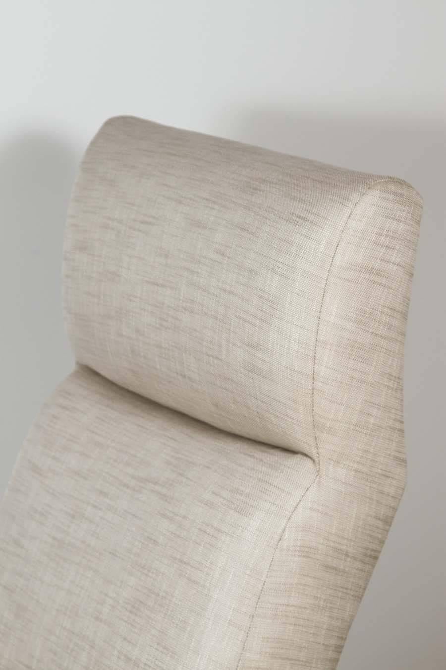 Modern Paul Marra Slipper Chair in Black Nickel with Linen