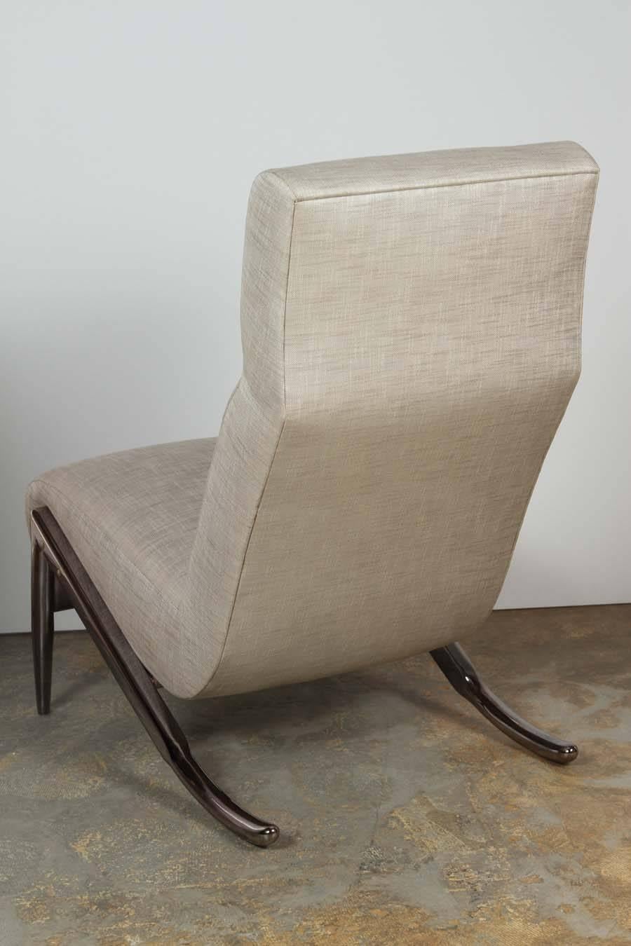 Contemporary Paul Marra Slipper Chair in Black Nickel with Linen
