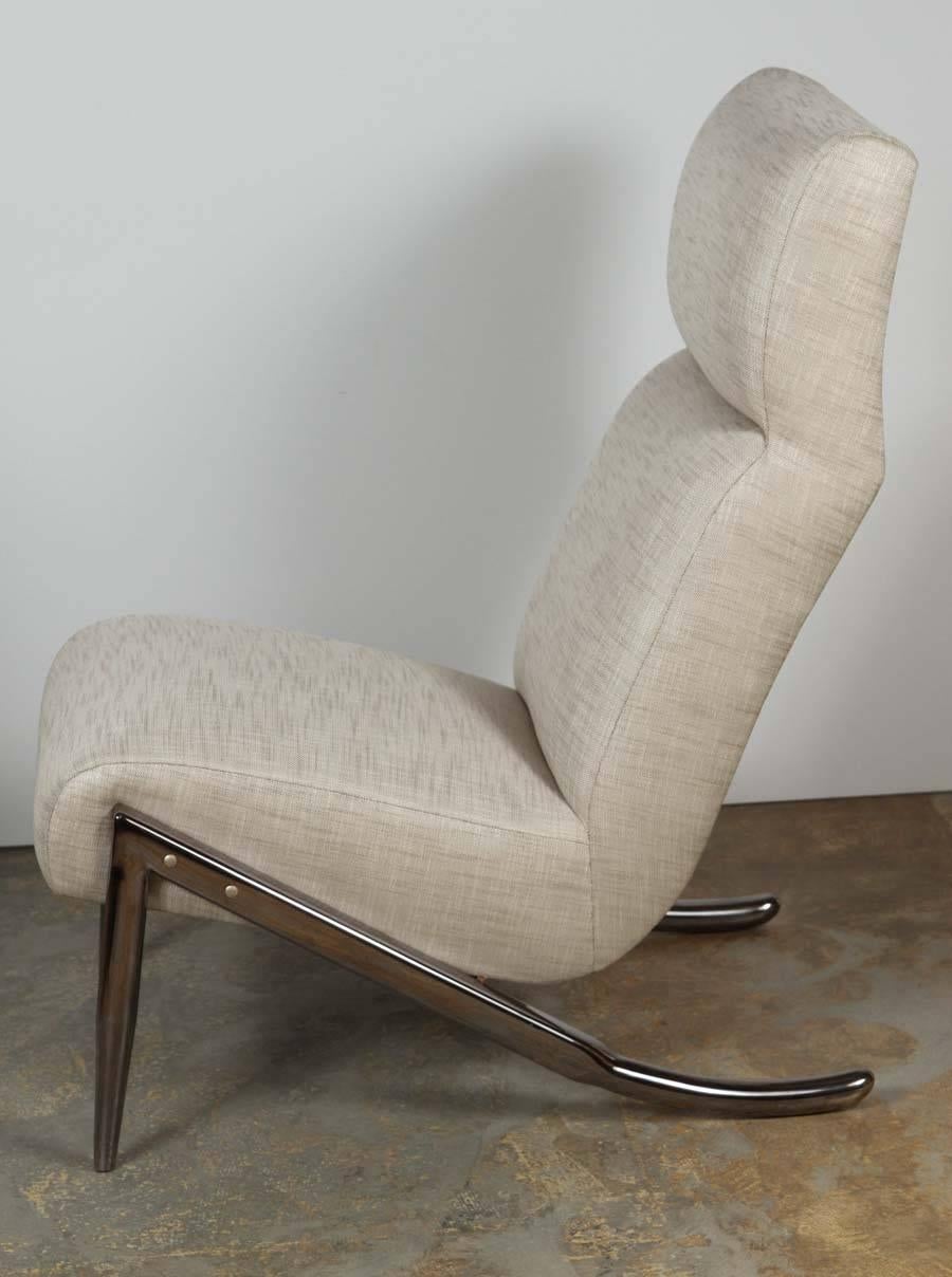 Paul Marra Slipper Chair in Black Nickel with Linen 1