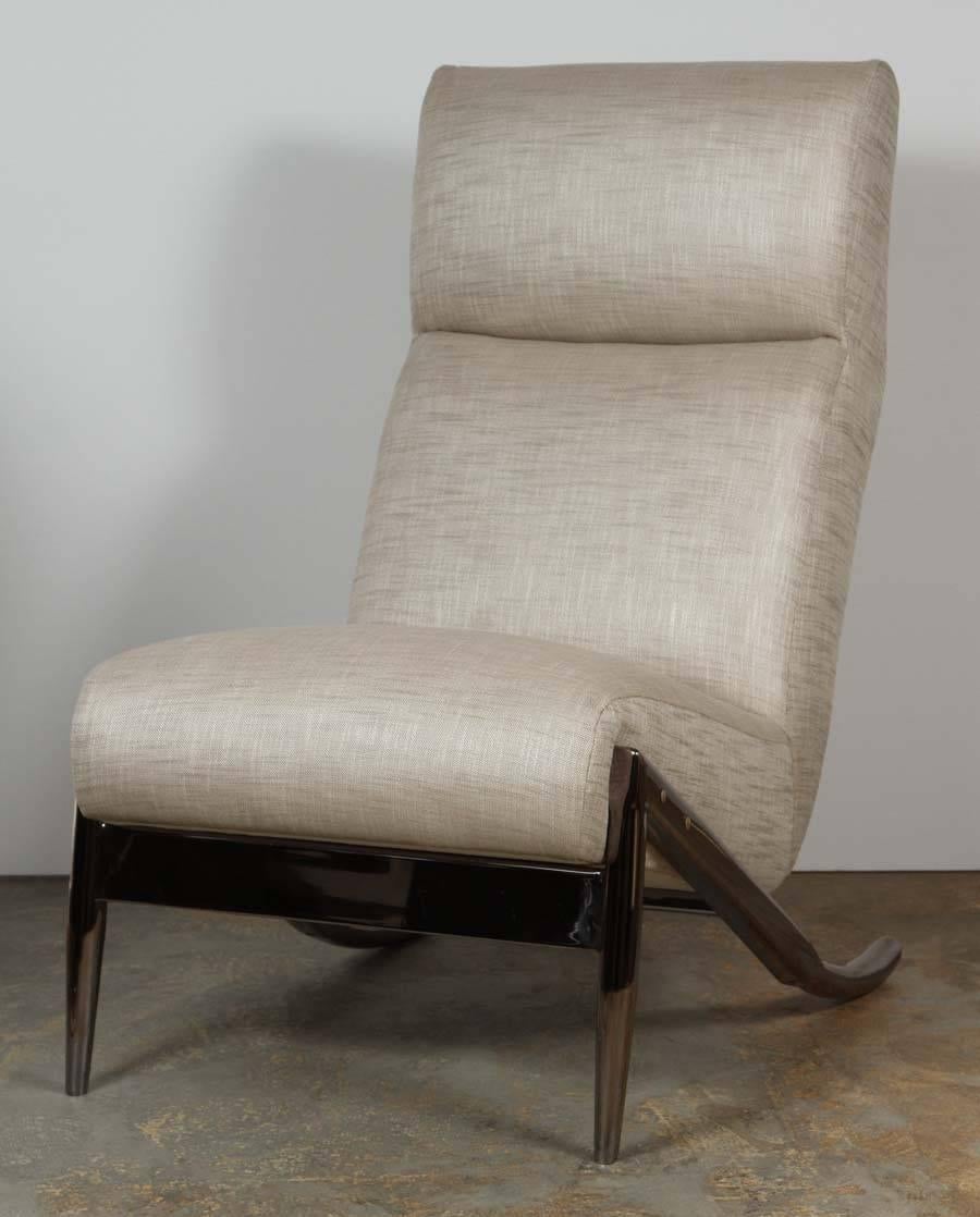 Paul Marra Slipper Chair in Black Nickel with Linen 2