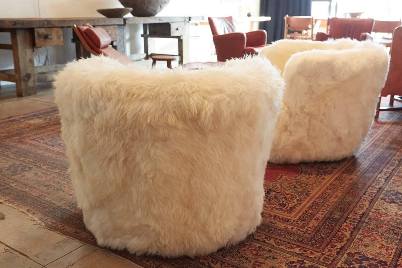 Pair of Chairs in Sheepskin, Denmark, 1930 1