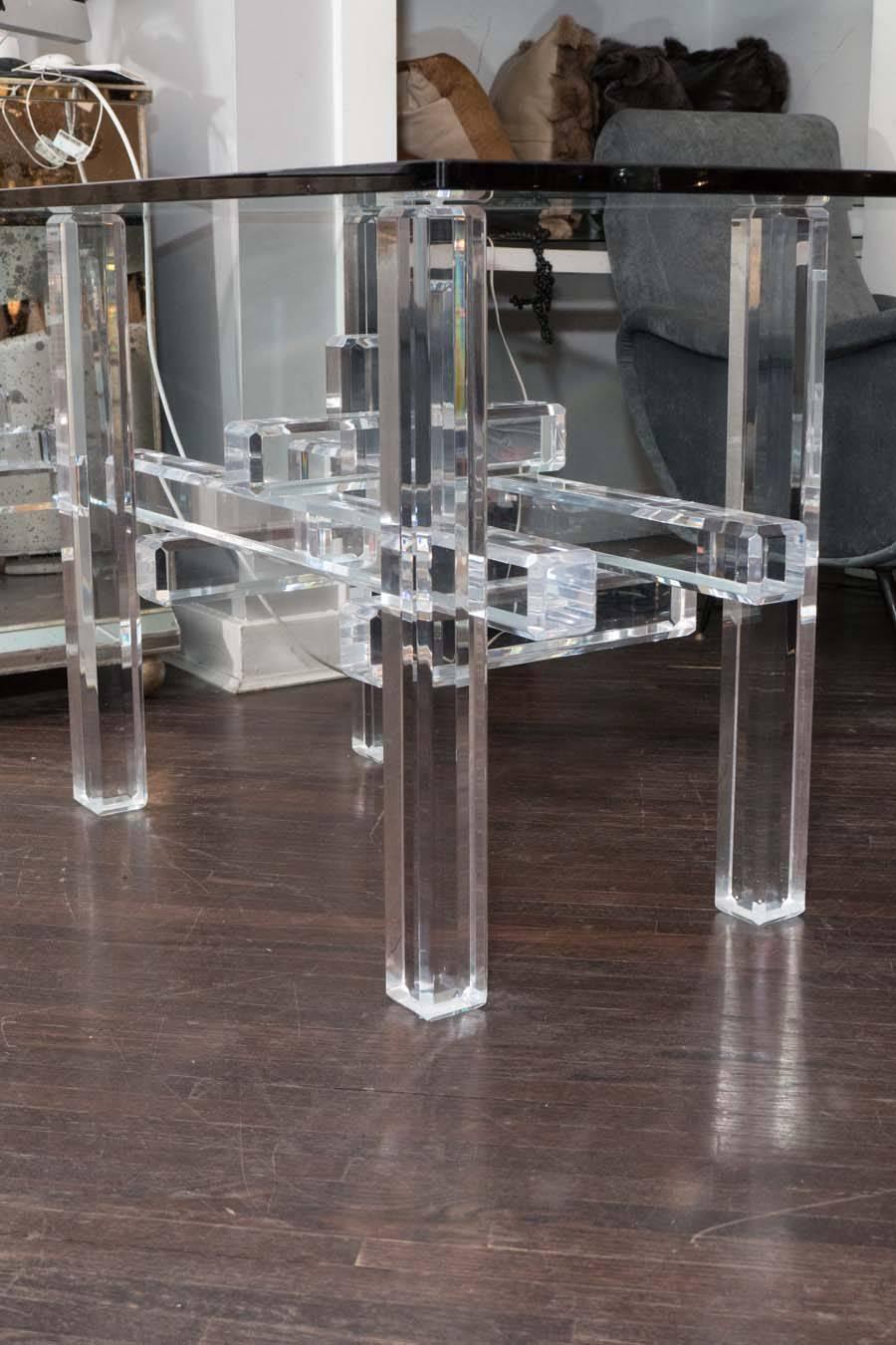1970s Lucite Table Base with Glass Top For Sale at 1stdibs