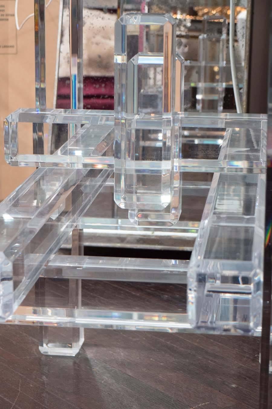 1970s Lucite Table Base with Glass Top In Good Condition In New York, NY