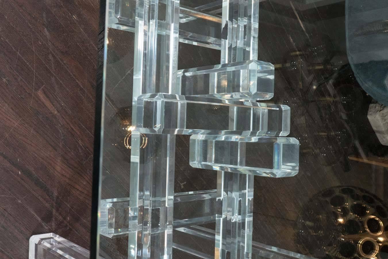 1970s Lucite Table Base with Glass Top 1