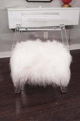 Vintage 1970s Lucite Desk Chair with New Mongolian Lamb Cushion