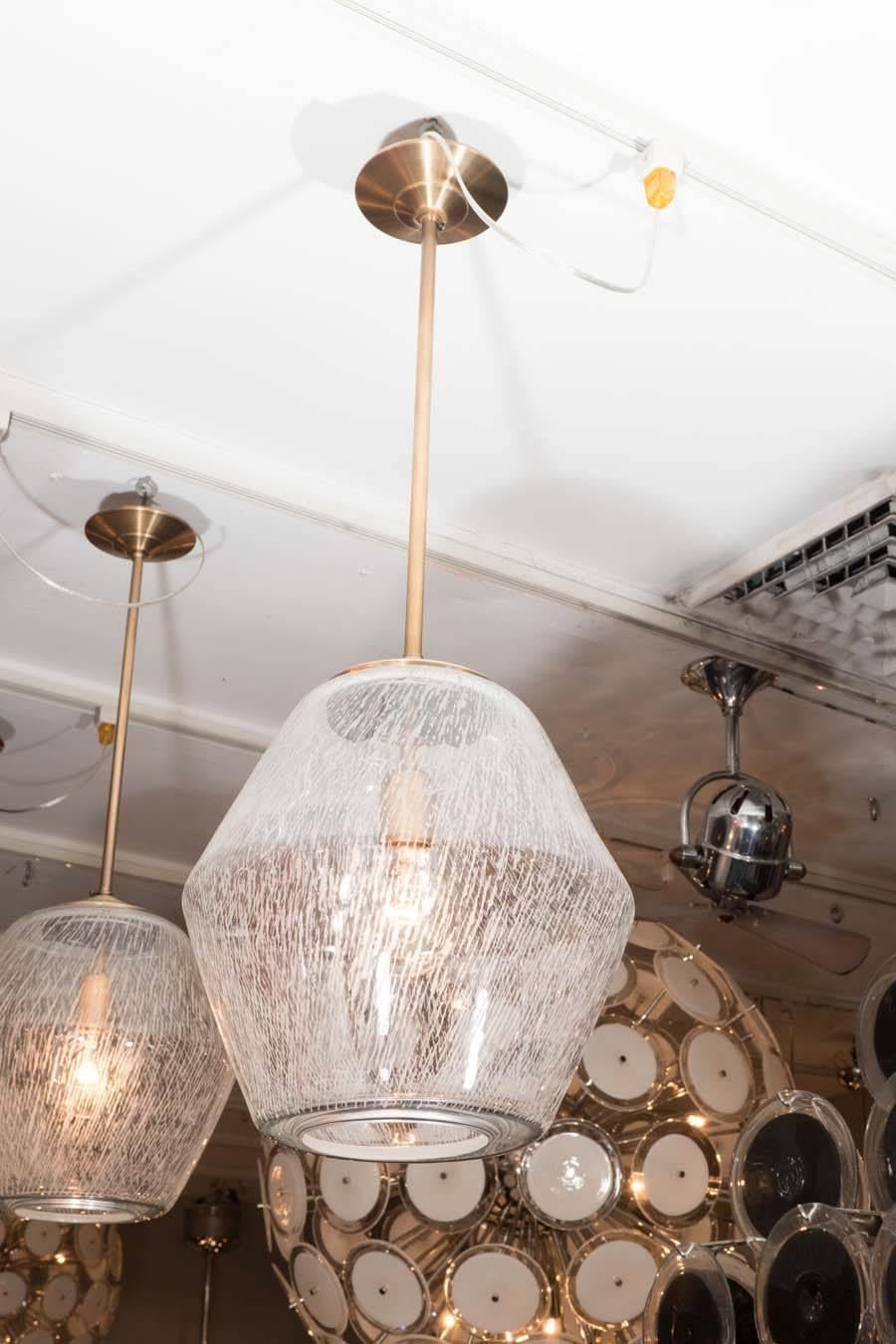 Etched Glass Globe Pendant with brass pole and canopy. Customization is available in different finish. Please specify overall height you need upon order.