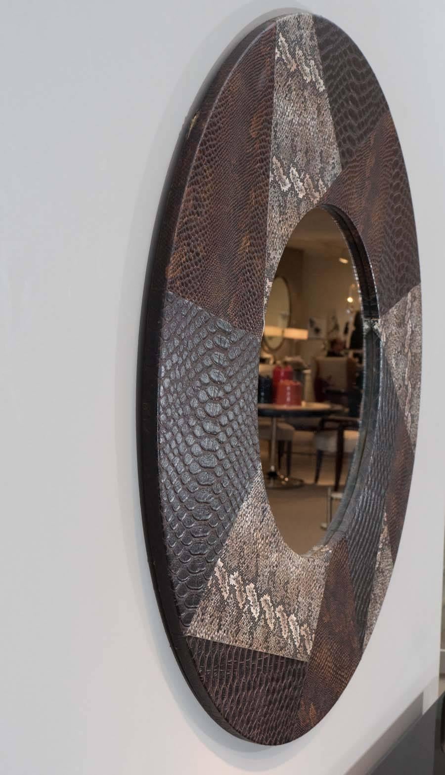 Embossed Leather Covered Frame with Mirror In Good Condition For Sale In New York, NY