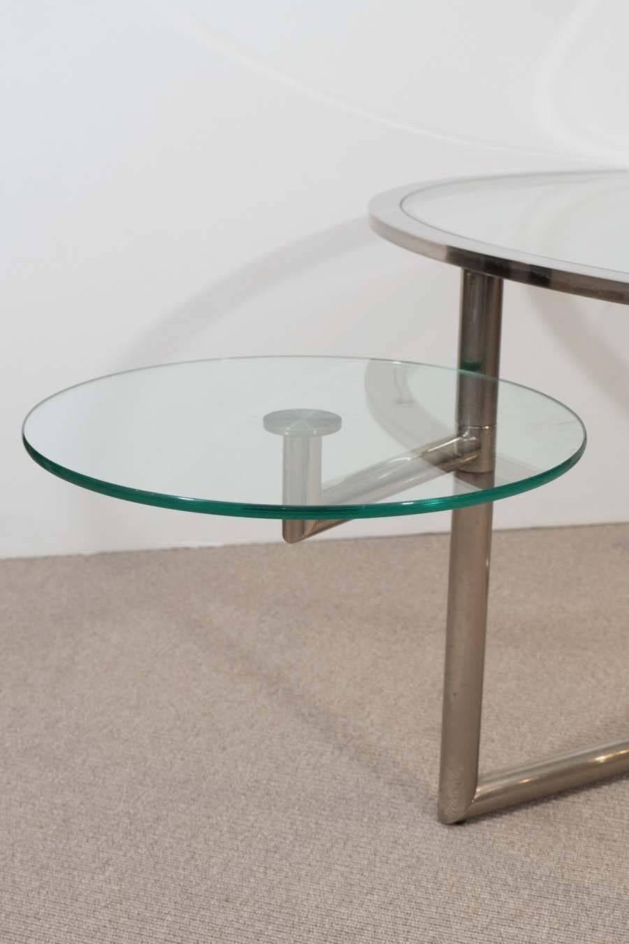 Vintage Chrome and Glass Cocktail Table with Swivels In Good Condition For Sale In New York, NY