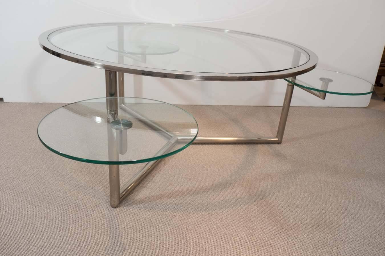 Vintage Chrome and Glass Cocktail Table with Swivels For Sale at 1stdibs