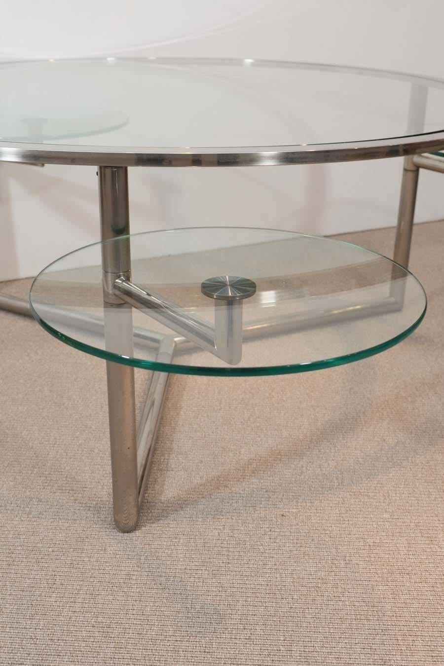 Vintage Chrome and Glass Cocktail Table with Swivels For Sale 1