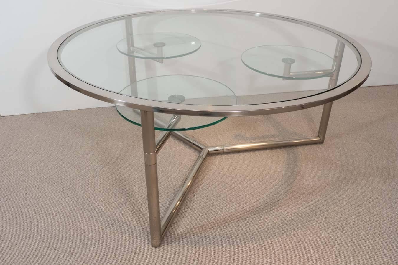 Vintage Chrome and Glass Cocktail Table with Swivels For Sale 2