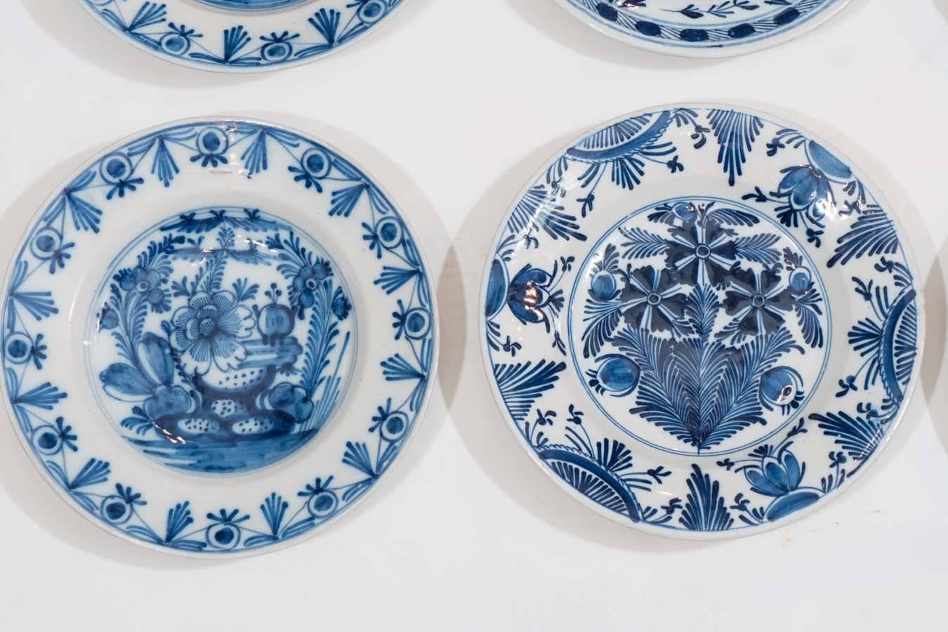 Shown here are nine antique Dutch Delft dishes from our large collection of antique blue and white delft. These dishes would look great in a cabinet, placed on a table, or hung on a wall. In the shop we have a large selection of antique 18th and