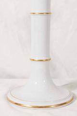 Pair of White Porcelain Candlesticks with Rings of Gold