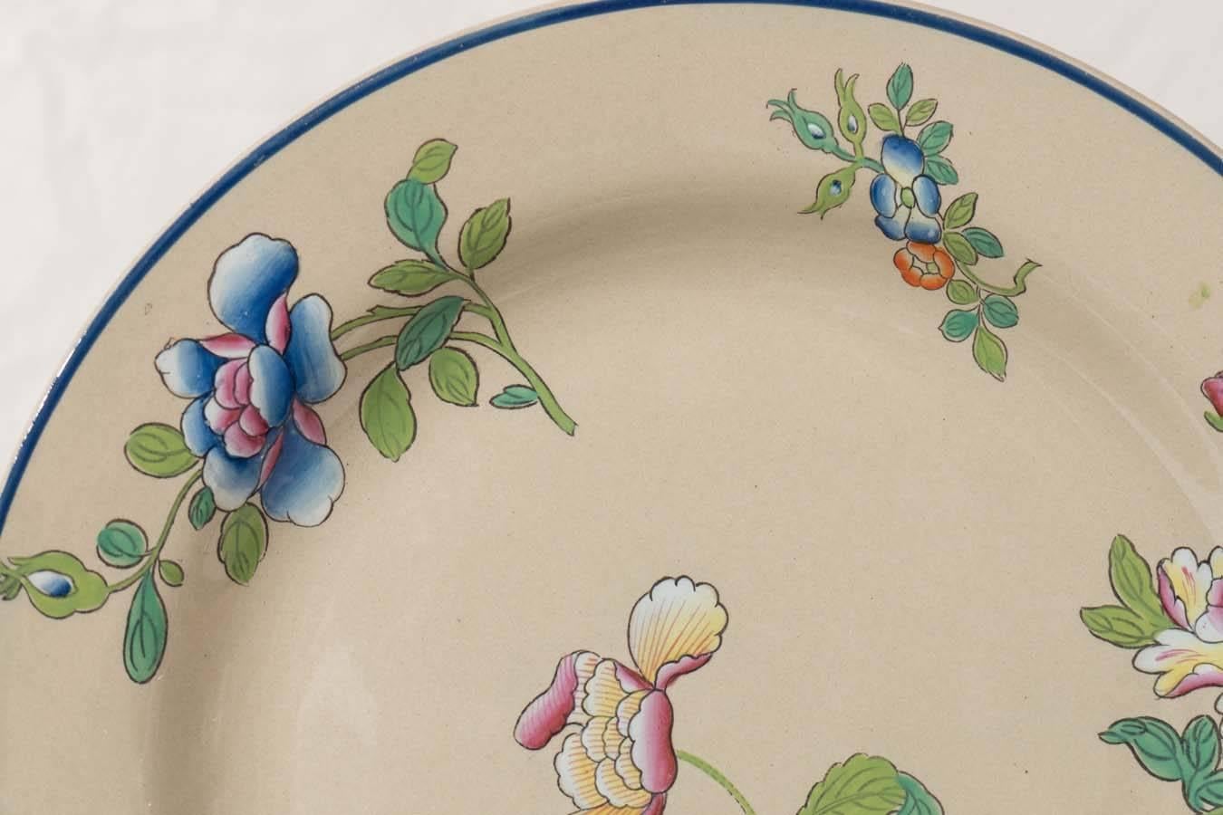 Romantic Set of Ten Wedgwood Drabware Dishes Painted with Enamel Flowers