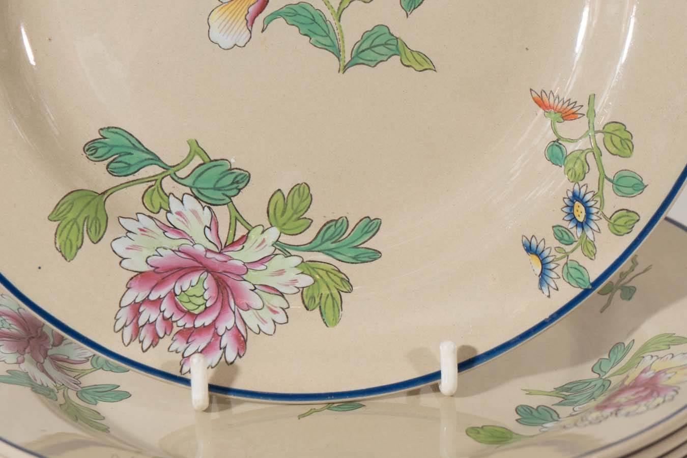 English Set of Ten Wedgwood Drabware Dishes Painted with Enamel Flowers