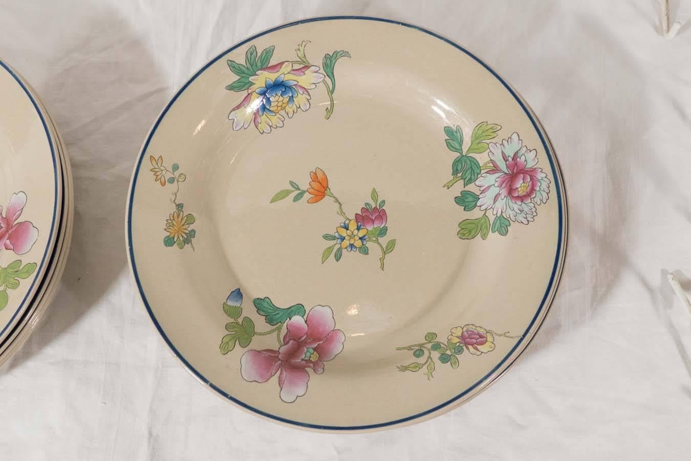 Set of Ten Wedgwood Drabware Dishes Painted with Enamel Flowers In Excellent Condition In Katonah, NY