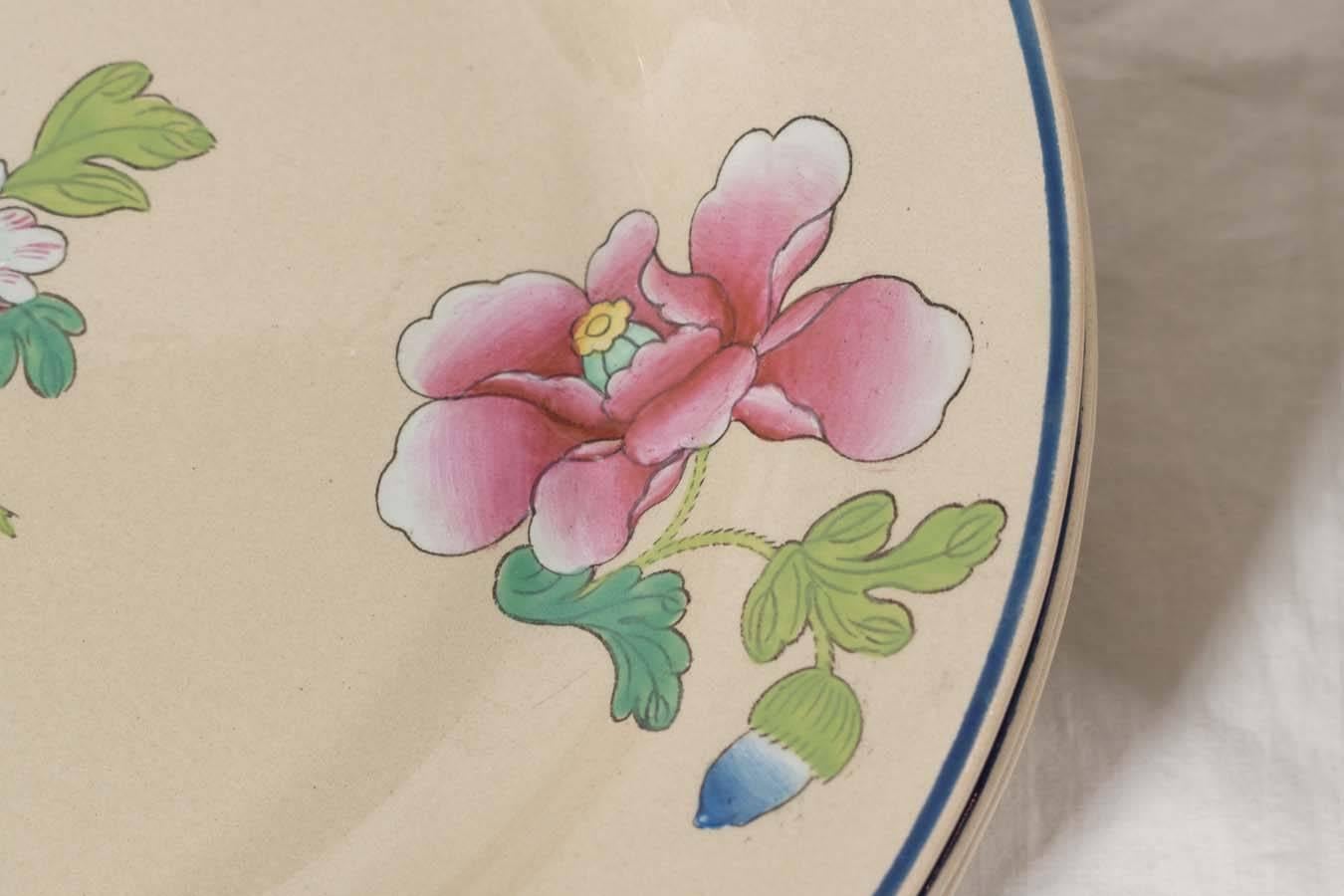 19th Century Set of Ten Wedgwood Drabware Dishes Painted with Enamel Flowers