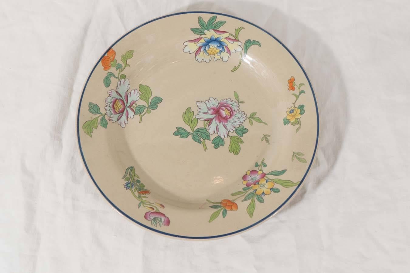 Set of Ten Wedgwood Drabware Dishes Painted with Enamel Flowers 2