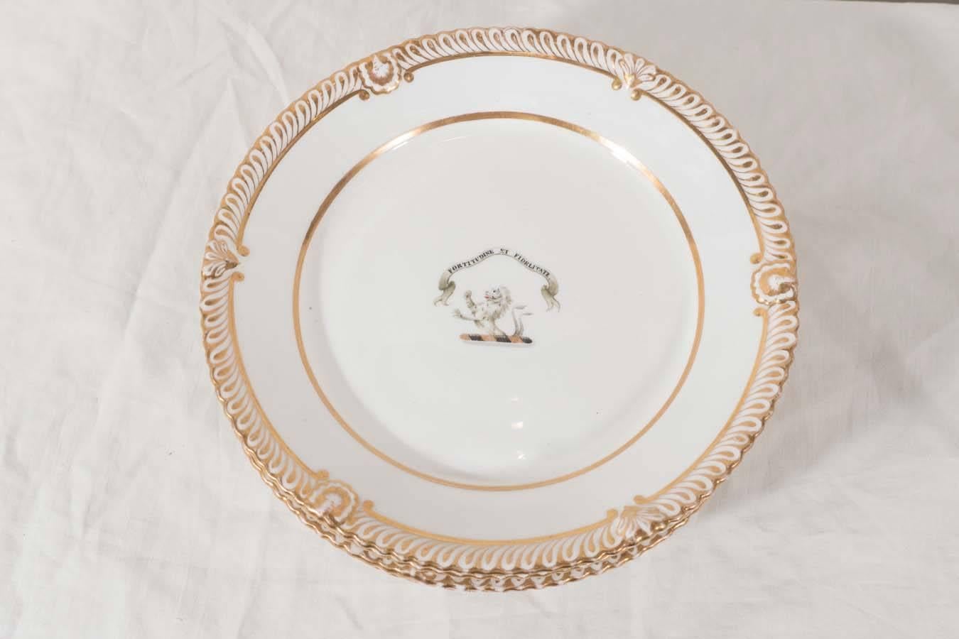 Early 19th Century A Pair of Armorial Porcelain Plates in White and Gold