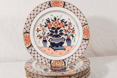 Set of 19th Century English Dishes in Imari Style with Cobalt Blue and Orange