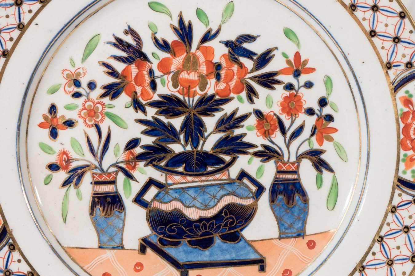 Japonisme Set of 19th Century English Dishes in Imari Style with Cobalt Blue and Orange