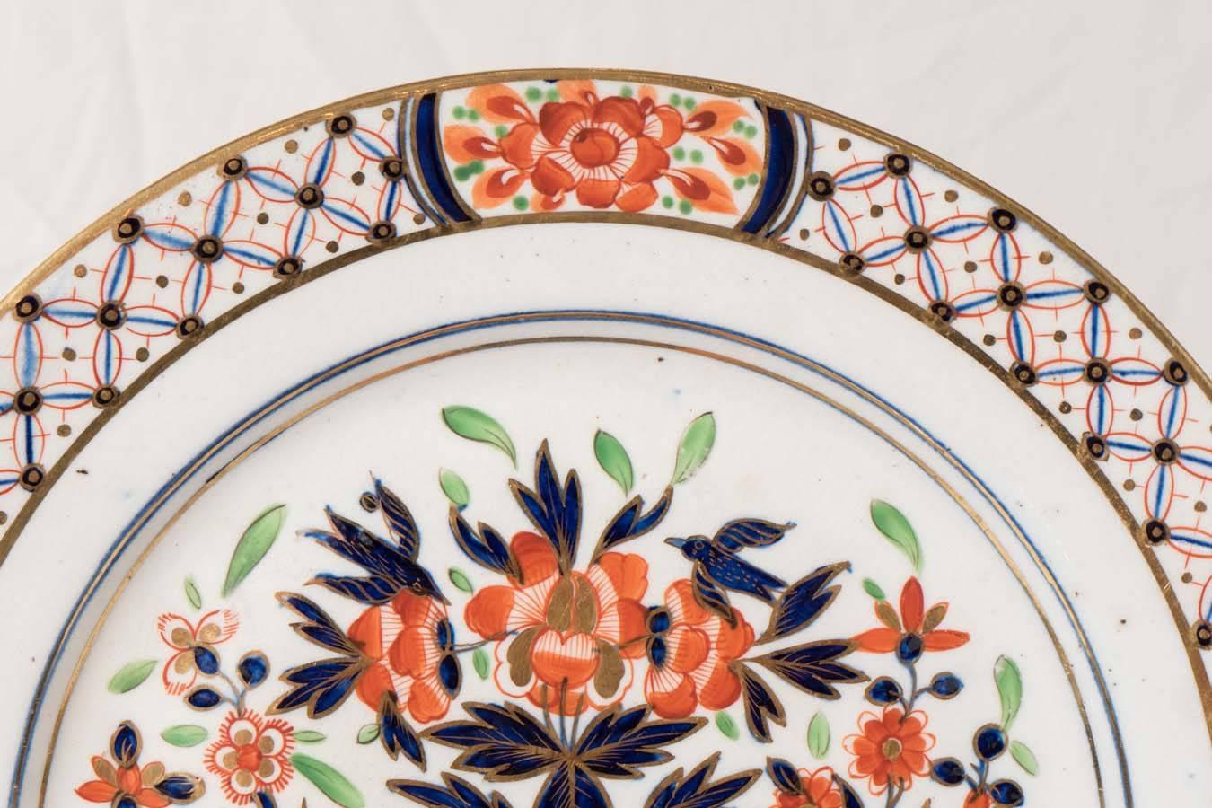 Set of 19th Century English Dishes in Imari Style with Cobalt Blue and Orange In Excellent Condition In Katonah, NY
