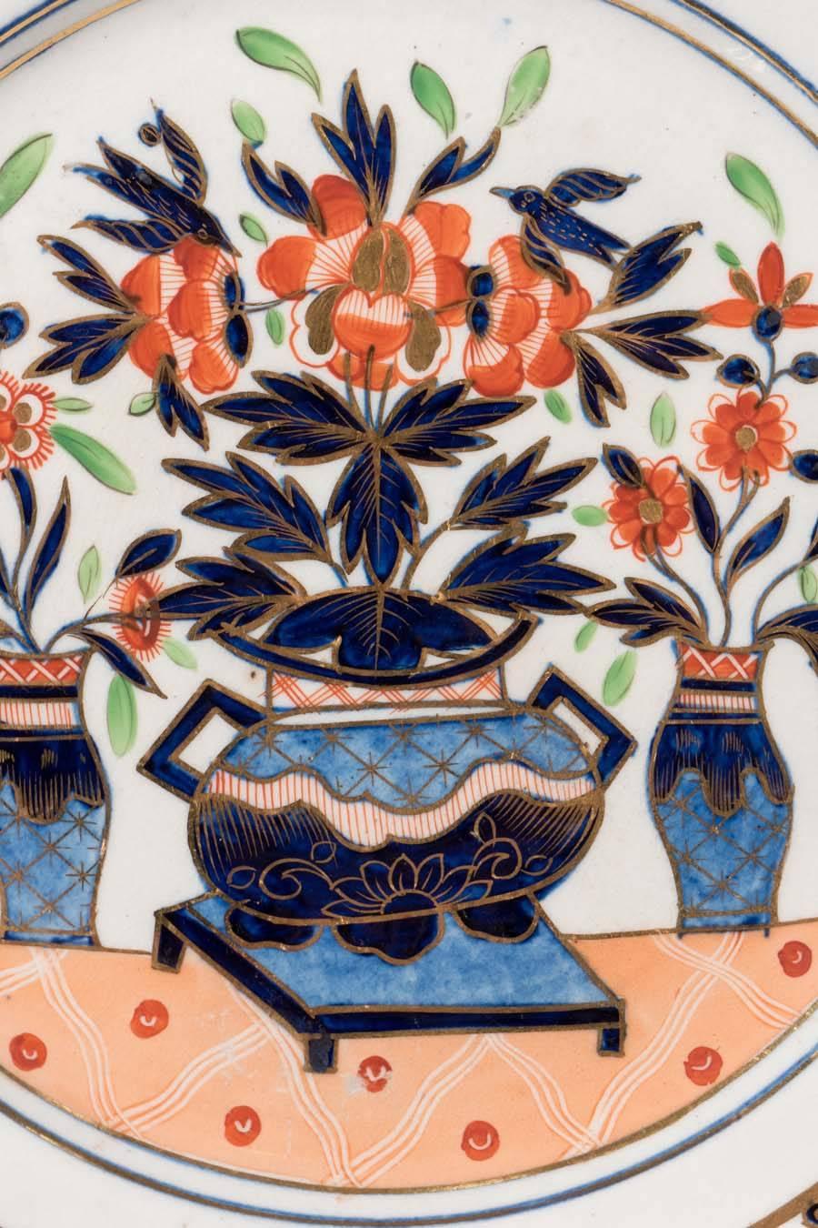 Set of 19th Century English Dishes in Imari Style with Cobalt Blue and Orange 1