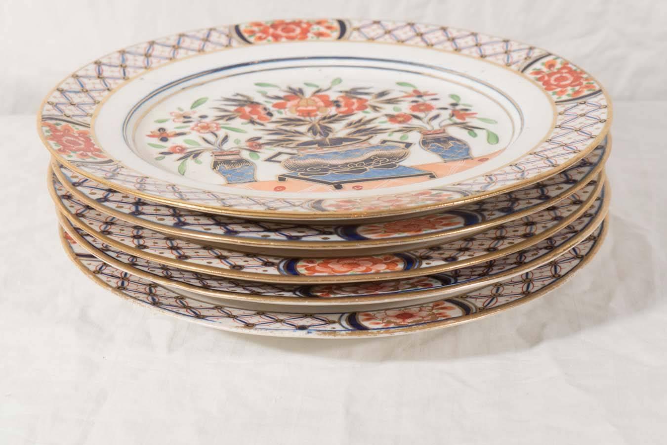 Set of 19th Century English Dishes in Imari Style with Cobalt Blue and Orange 2