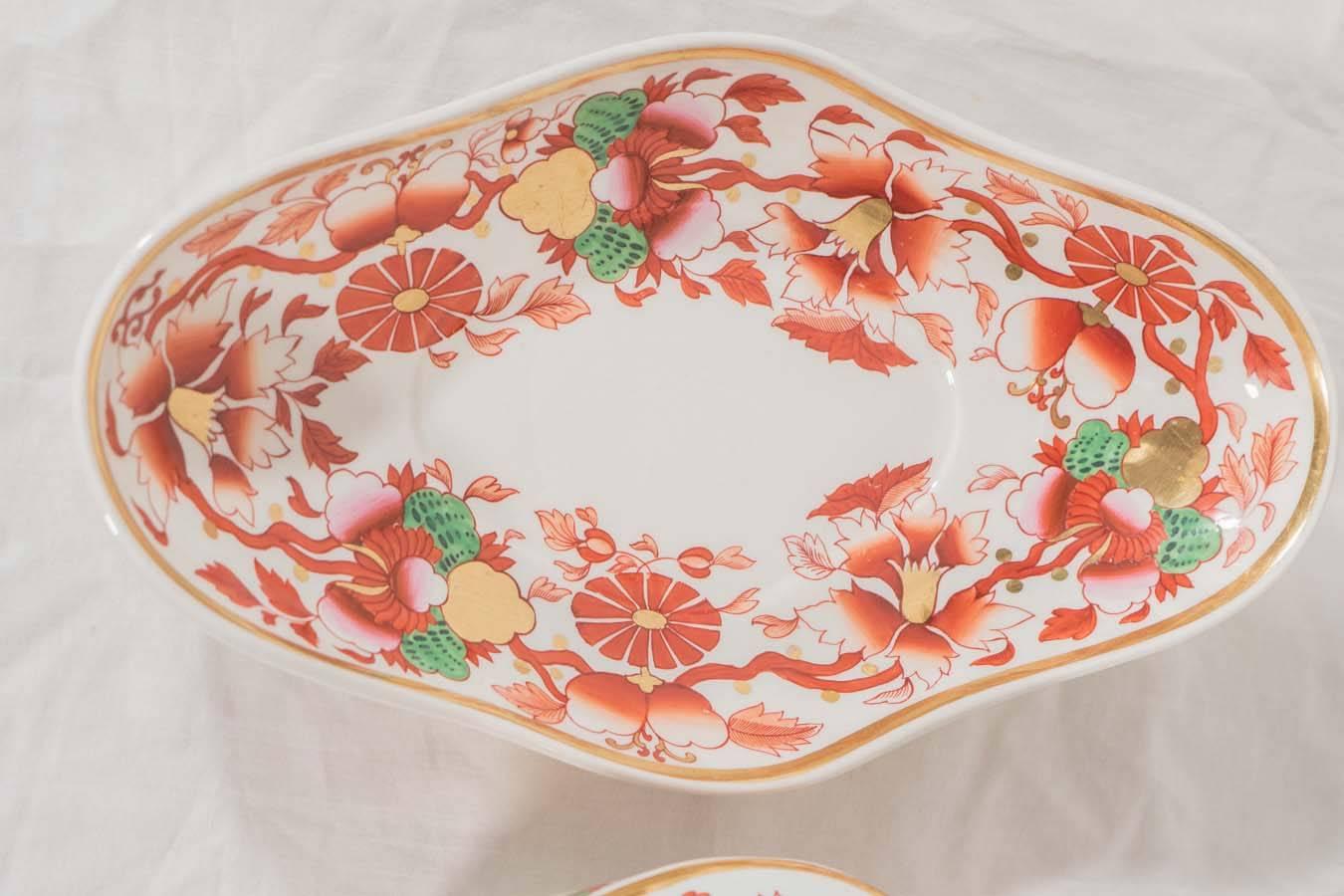 Earthenware Pair Antique Spode Tureens Painted in Orange Pink and Green