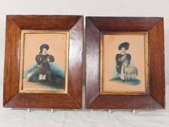 Pair Scottish Watercolor Portraits Signed & Dated 1834 Two Shepherd Boys