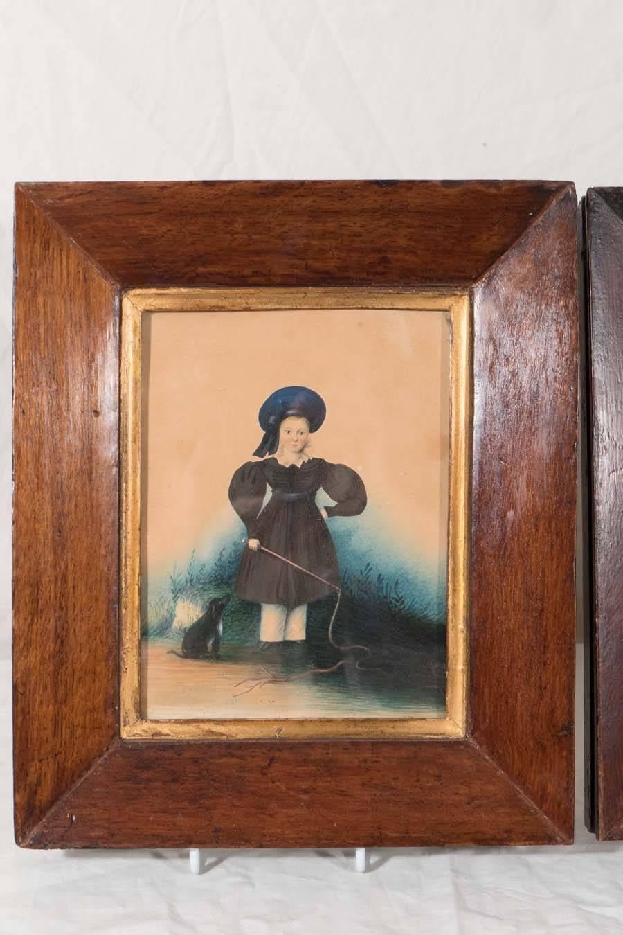 Victorian Pair Scottish Watercolor Portraits Signed & Dated 1834 Two Shepherd Boys