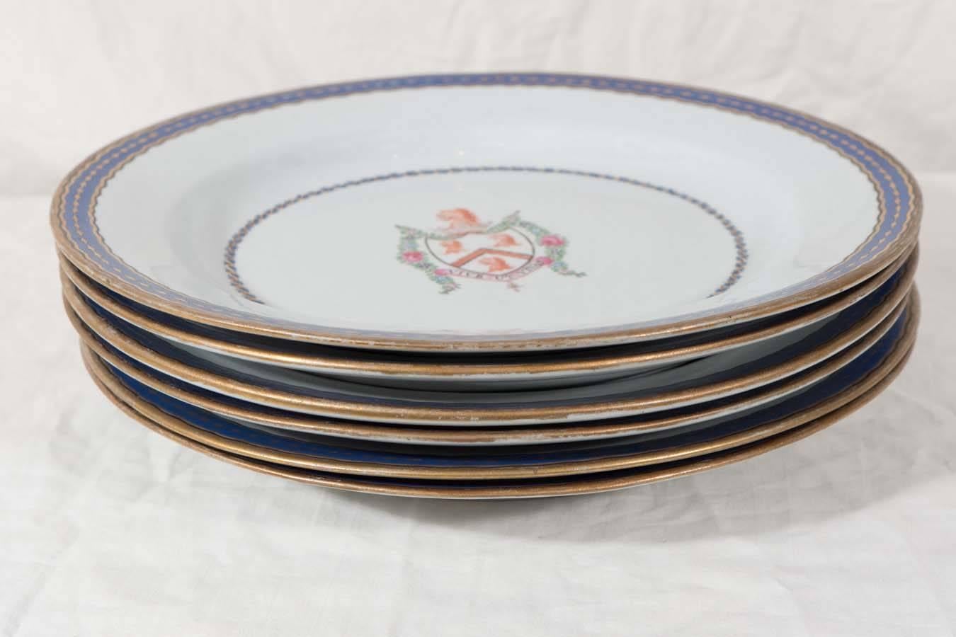 Set of Dozen Antique Armorial Ironstone Dishes Chinese Export Style In Excellent Condition In Katonah, NY