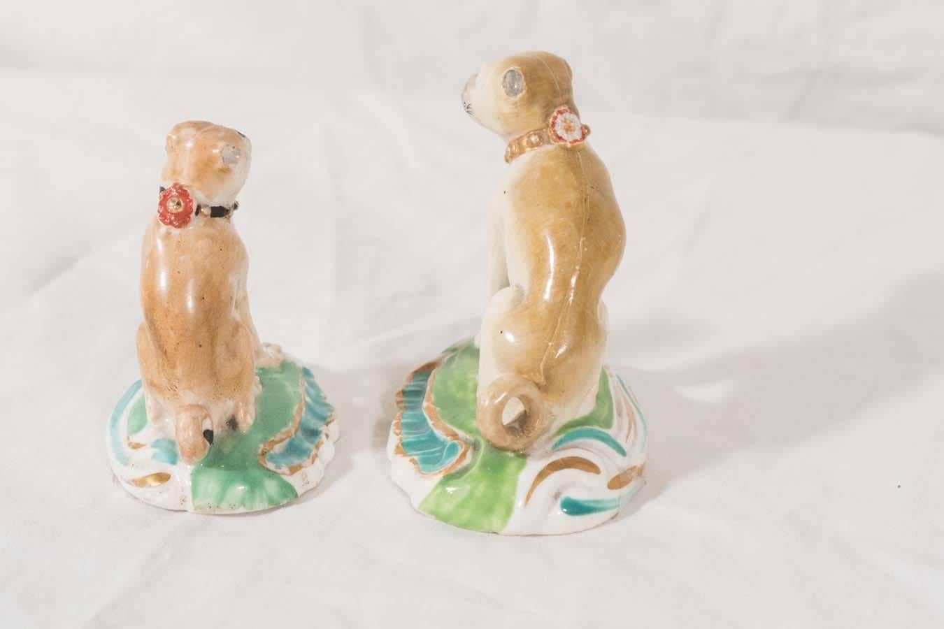 Hand-Painted Two Excellent Derby Porcelain Pugs