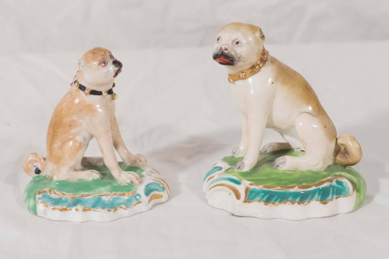 Two Excellent Derby Porcelain Pugs In Excellent Condition In Katonah, NY