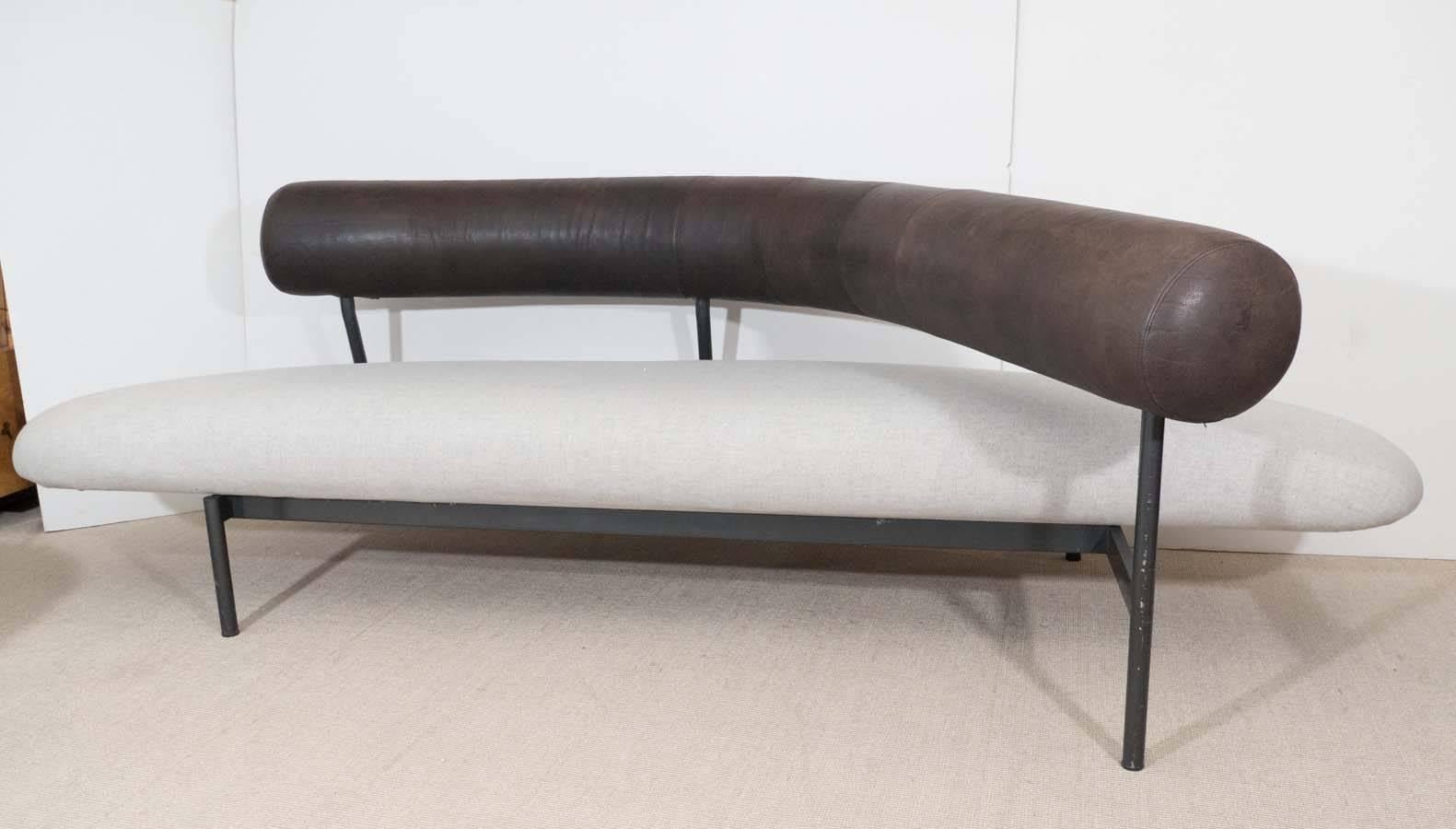 Javier Mariscal Leather and Linen Sofa, Spain, 1980 In Excellent Condition In New York, NY